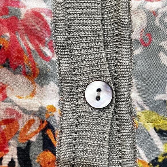 Sundance Cardigan Sweater Womens Medium Green Silk Front Floral Print Knit - Picture 4 of 7